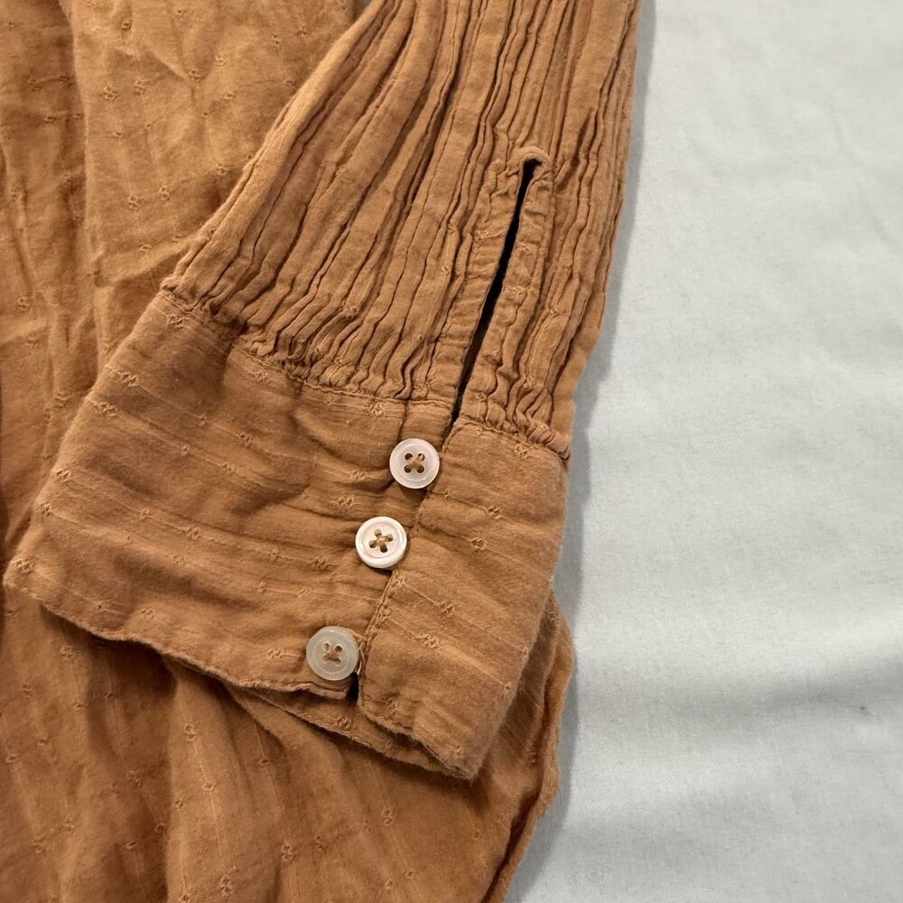 Free People Marigold Buttondown Top Burnt Orange Women Size Large Blouson Sleeve - Picture 5 of 13